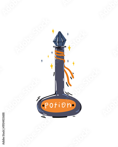 Vector illustration of a potion bottle shaped like a hammer with the word 'Poison'.