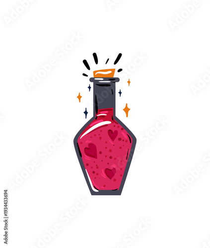 Vector illustration of a red potion bottle with a heart shape.