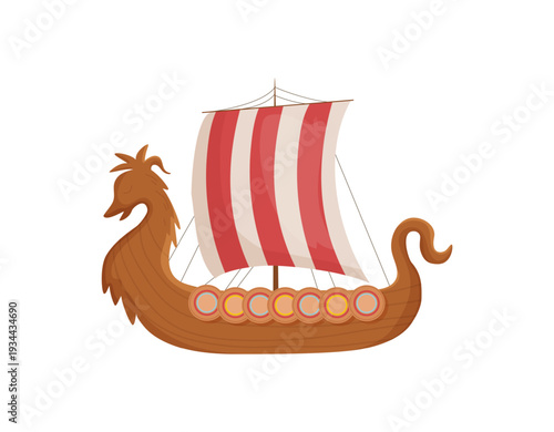 Vector illustration of a viking ship with a dragon head.
