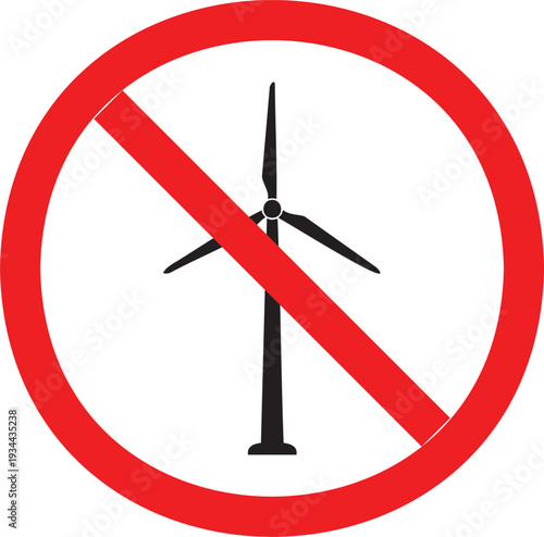 Prohibited wind turbine icon in a red circle with a diagonal line