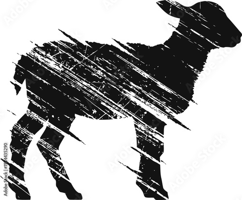 Silhouette of lamb with rustic distressed texture on a white background
