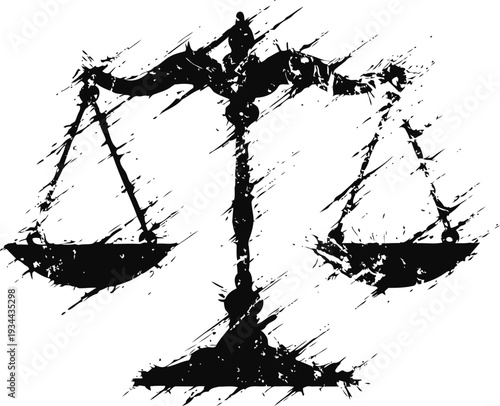 justice scales abstract grunge symbol legal balance icon with rough distressed texture, law and fairness concept