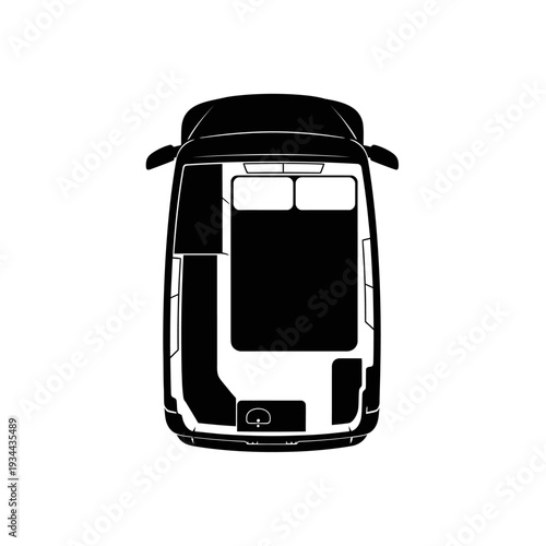 Silhouette of a Camper Van Interior Bed Layout, Top Down Floorplan for Vanlife Design