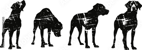 Black dog silhouette in various standing poses canine pet profile set