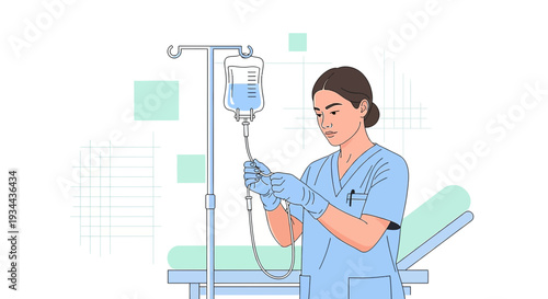 Nurse Administering IV Drip Treatment in Clinic