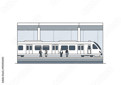 Modern Passenger Train Arriving at City Subway Station Platform With Commuters Waiting For Transportation Service Travel Urban Transport