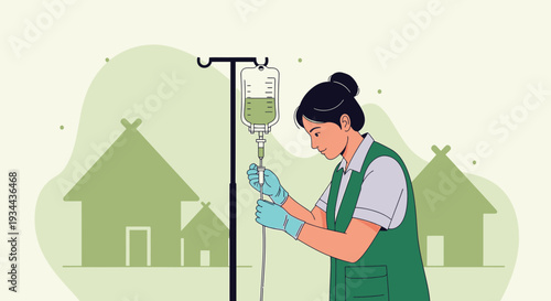 Nurse Administering IV Drip Treatment in Outdoor Clinic Setting