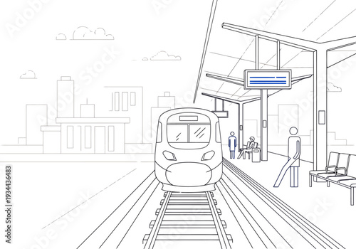 Modern Electric Train Arriving at an Urban Subway Station Platform with Passengers Waiting for Commute Transportation System