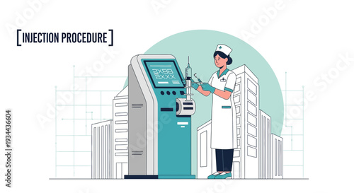 Nurse Administering Injection from Futuristic Medical Kiosk