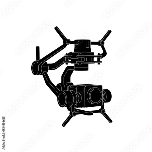 Drone Camera Gimbal 3 Axis Stabilizer Black Vector Silhouette for Aerial Videography and Smooth Filmmaking