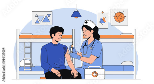 Nurse Administering Injection to Patient in Dormitory Room