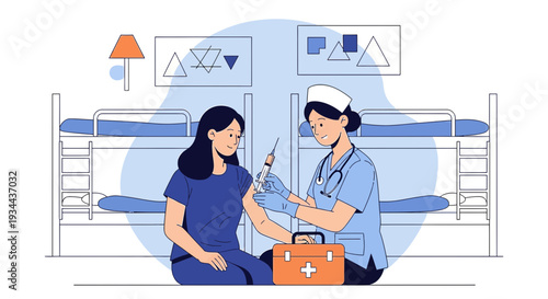 Nurse Administering Injection to Patient in Dormitory Setting