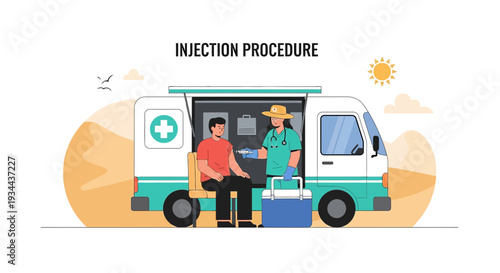 Nurse Administering Injection to Patient Outside Mobile Clinic