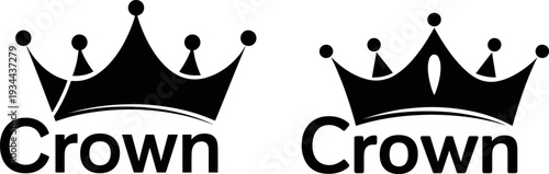 Black Crown Silhouette Icon Set Isolated on White Background for Royal Luxury Logo Design Branding