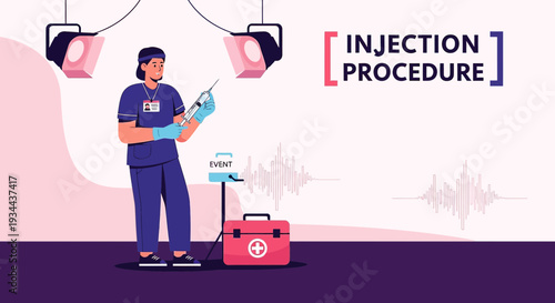 Nurse Administering Injection with Medical Equipment and Heartbeat Monitor