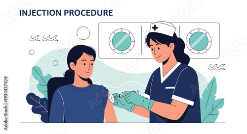 Nurse Administering Injection to Patient, Medical Procedure Illustration