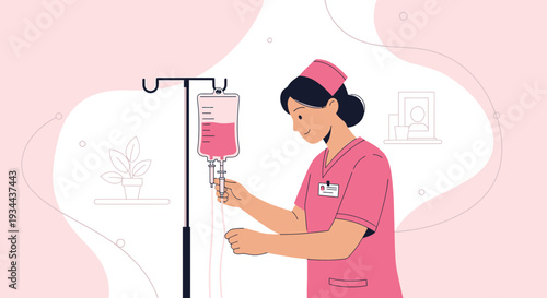 Nurse Administering IV Drip - Medical Treatment Illustration