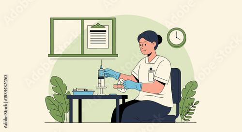 Nurse Administering Injection with Syringe - Medical Procedure Illustration
