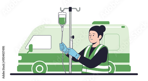 Nurse Administering IV Drip in Ambulance
