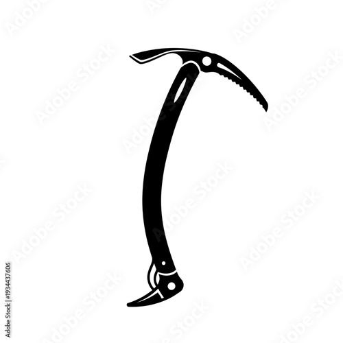 Ice Climbing Axe Tool Technical Curved Pick Black Vector Silhouette for Mountaineering Alpinism and Winter Sports