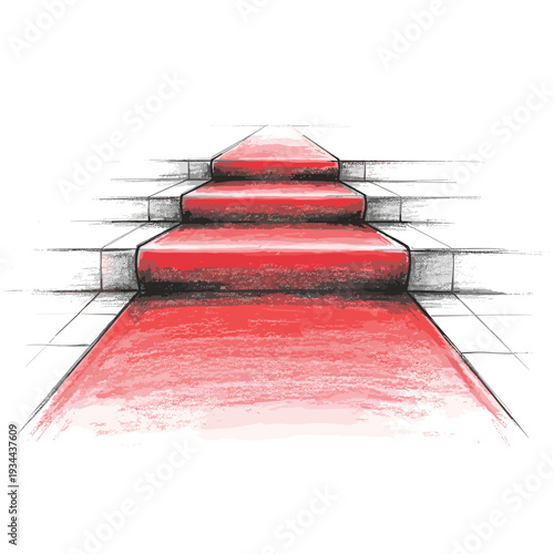 Red carpet leading up stairs, symbolizing success and VIP treatment