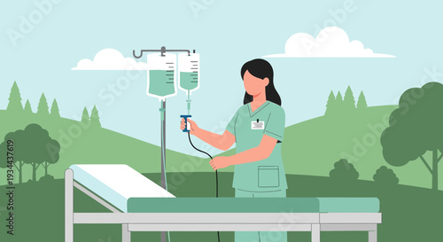 Nurse Administering IV Drip in Outdoor Healthcare Setting