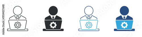 IT Specialist Icon Set, Technical Support Engineer, Software Development Symbol, Vector Illustration