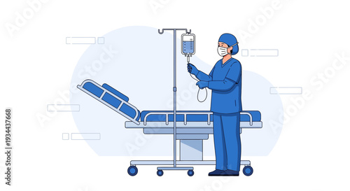 Nurse Administering IV Drip Next to Hospital Bed