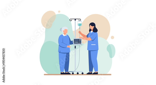 Nurse Administering IV Drip to Elderly Patient for Medical Treatment