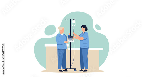 Nurse Administering IV Drip to Elderly Patient in Hospital Room