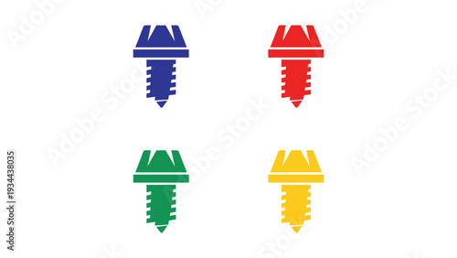 Four colorful screw icons arranged in a two-by-two grid pattern