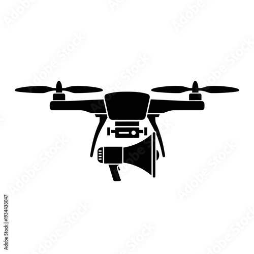 Drone Megaphone Payload Silhouette for Public Address, Aerial Communication Concept