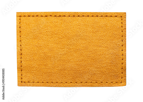 Blank rectangular leather patch with stitching on transparent background