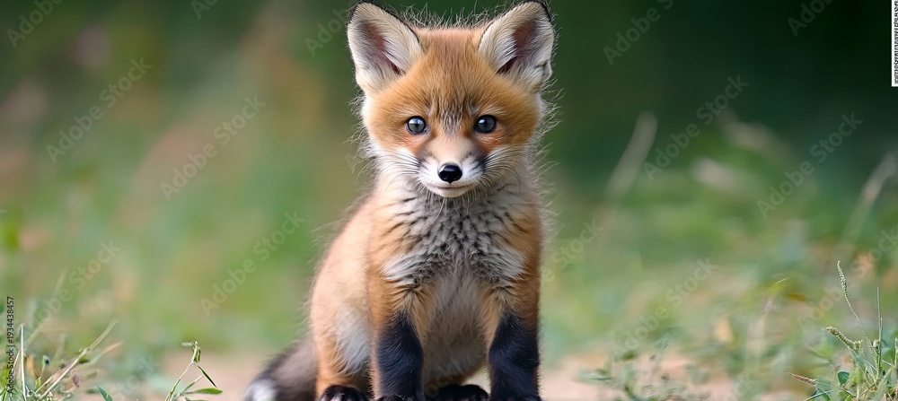 Obraz premium A Charming Baby Red Fox Exploring the Outdoors, Captivating Wildlife Scene in a Serene Meadow