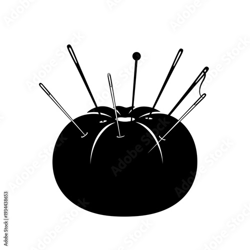 Pincushion Tomato Shape Silhouette for Sewing Needles, Tailor Accessory Craftsmanship Concept