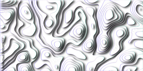Abstract topographic contour lines create a dynamic and visually engaging pattern of raised and lowered surfaces with subtle purple and teal accents on a clean white background