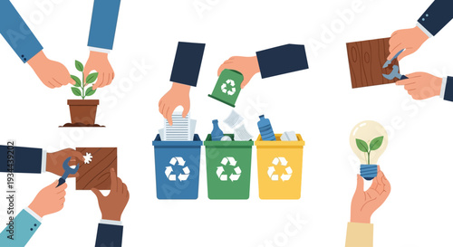 Collaborative Eco-Solutions: Hands Planting, Recycling, and Innovating for a Sustainable Future