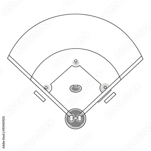 Simple line drawing of a baseball field layout from a bird's eye view