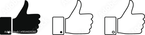 Thumbs Up Icons in Black Solid and Outline Styles Keywords: thumbs up, like, approval, agreement, gesture, hand, sign, symbol