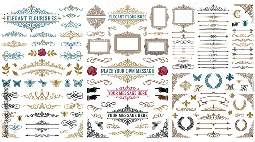 Set of vintage elegant flourishes and frames, ornamental borders