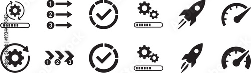 Workflow and efficiency icon set. Productivity, process, and management thin line vector symbols.