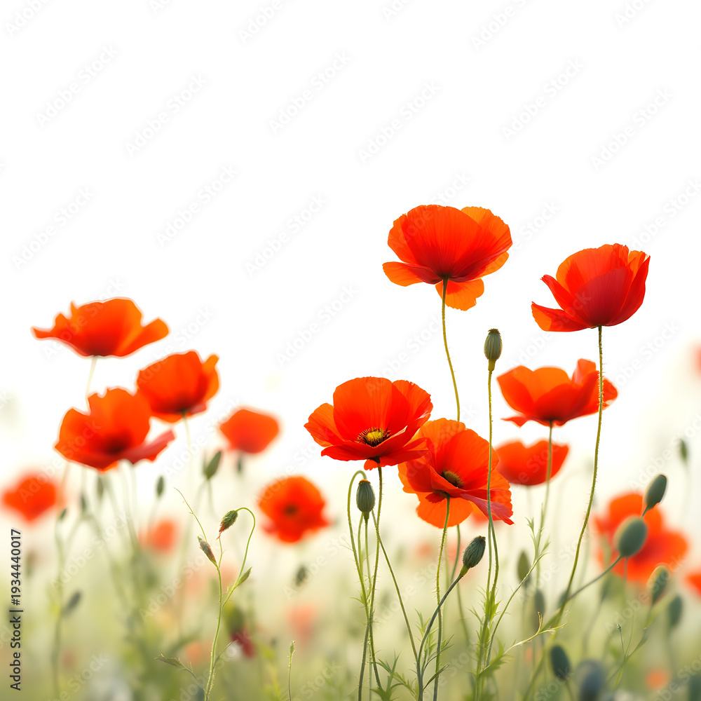 Naklejka premium Red poppies in a field with blurred background