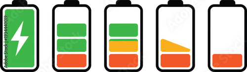 Visual representation of battery levels from fully charged to empty Vector