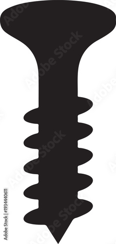 A simple black silhouette vector of a screw. Black screw icon silhouette, vector illustration