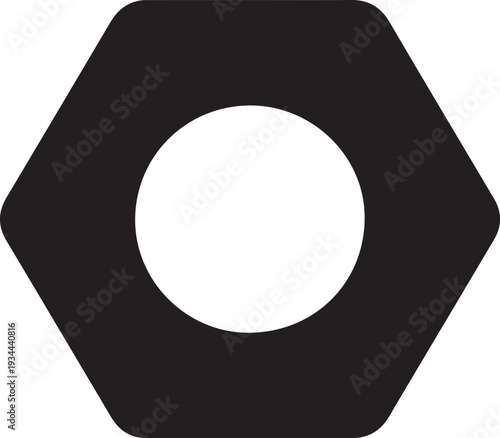 Hex Nut Glyph Vector Icon, Hex Nut Metal Silhouette Mechanic Tool Vector. on White Background