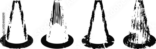 Black and white silhouettes of water splashes and fountains in various shapes set