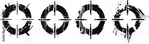 grunge circular crosshair targets black distressed aim reticles with rough texture