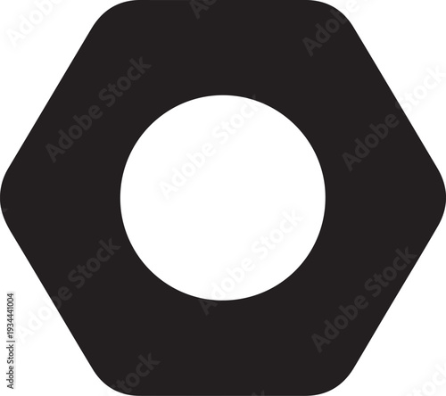 Hex Nut Glyph Vector Icon, Hex Nut Metal Silhouette Mechanic Tool Vector. on White Background
