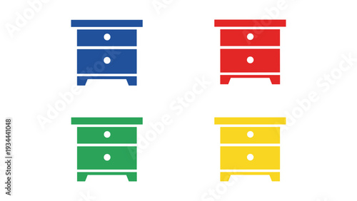 Four colorfully painted drawers arranged in a two-by-two grid pattern