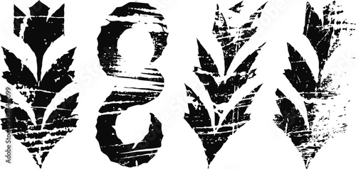 grunge black and white arrow symbols set with distressed textured design in vertical orientation